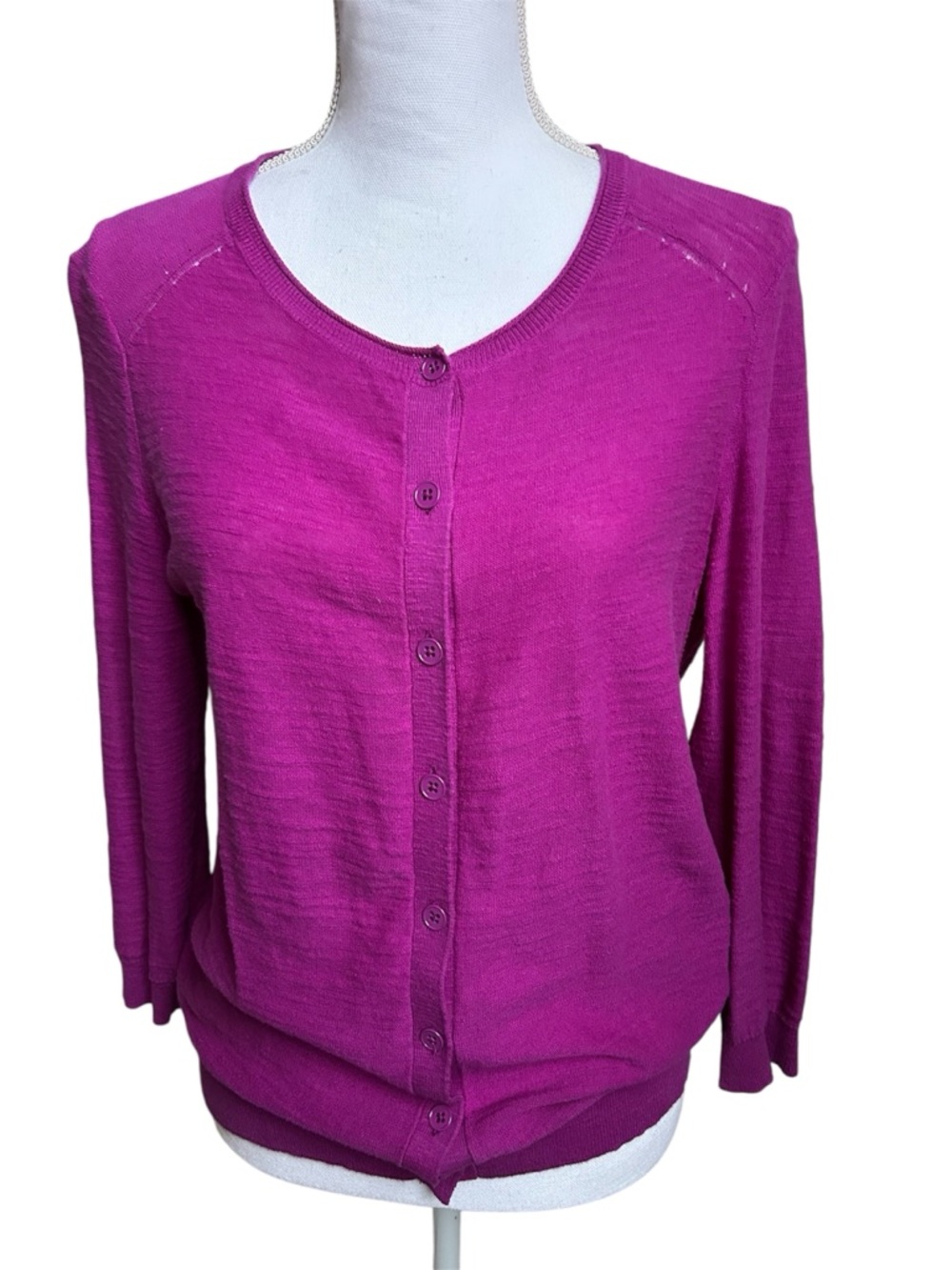 LOFT Fuchsia Button-Front Knit Cardigan